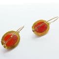 SOLD Georgian Coral Cameo Earrings 18ct Gold  - Antique C.1800
